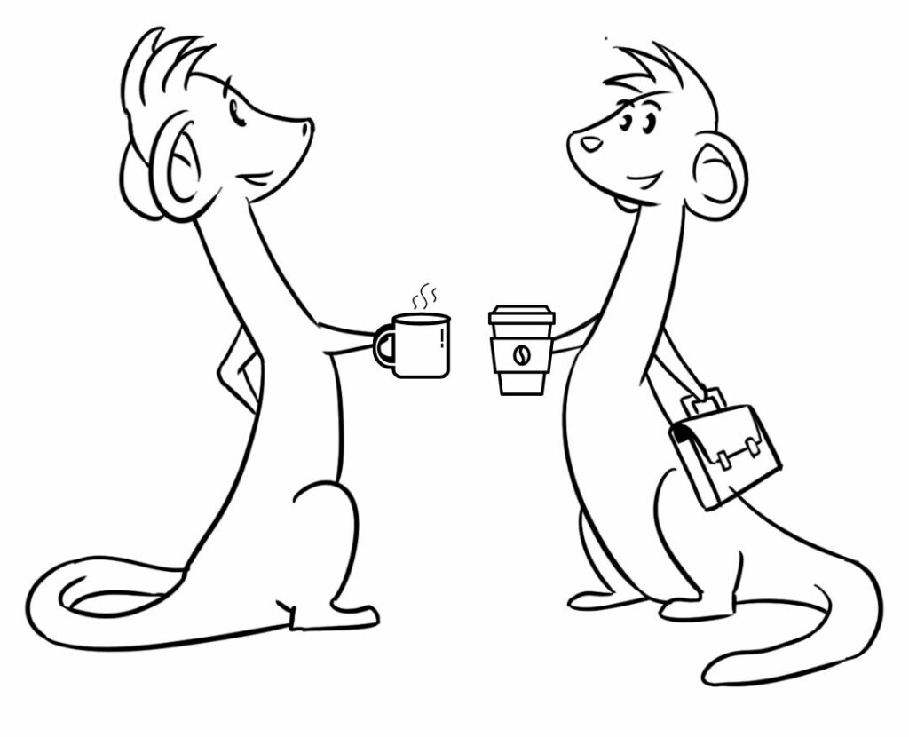 2 furets dessinés avec tasse de café