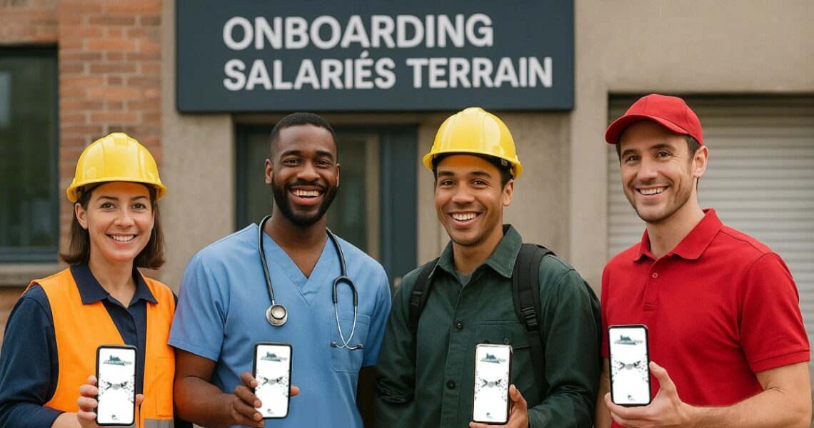4 collaborateurs terrains avec l'appli welcom'app
